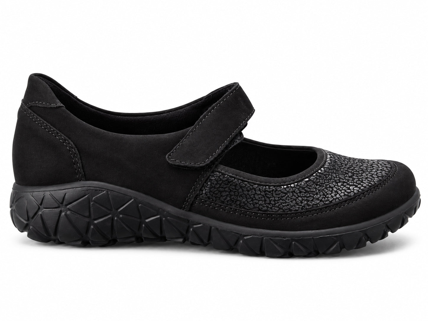 Sapato feminino 'Havy' com tira larga (H) - Preto