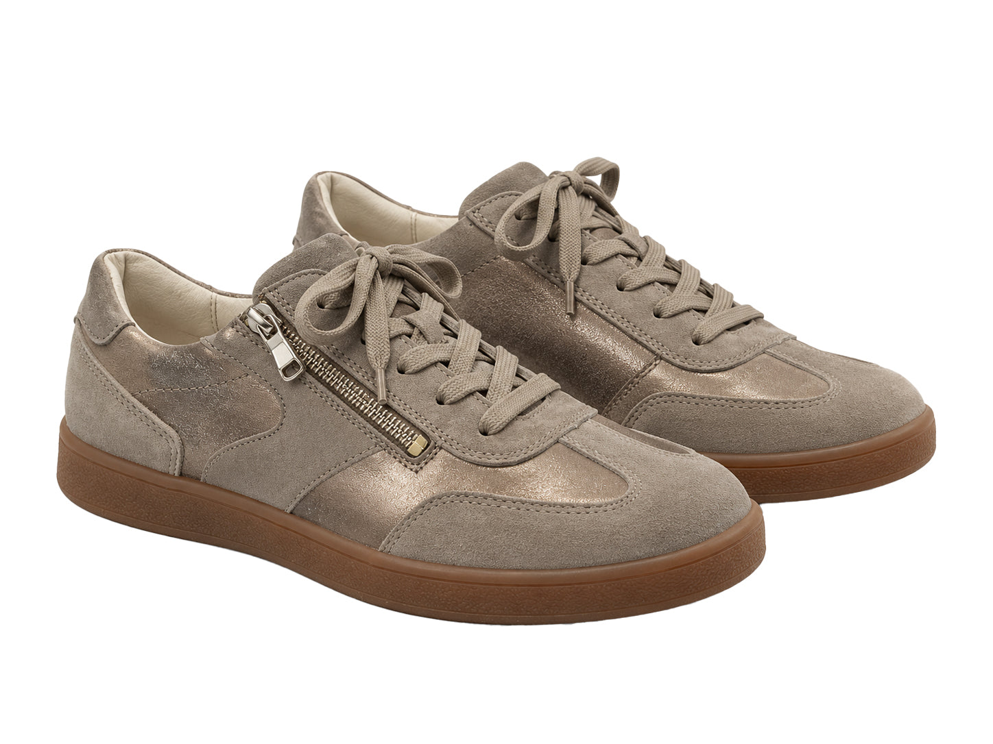'H-Daisy' damsneaker med bred passform (H) med spetsdragkedja - taupe/beige