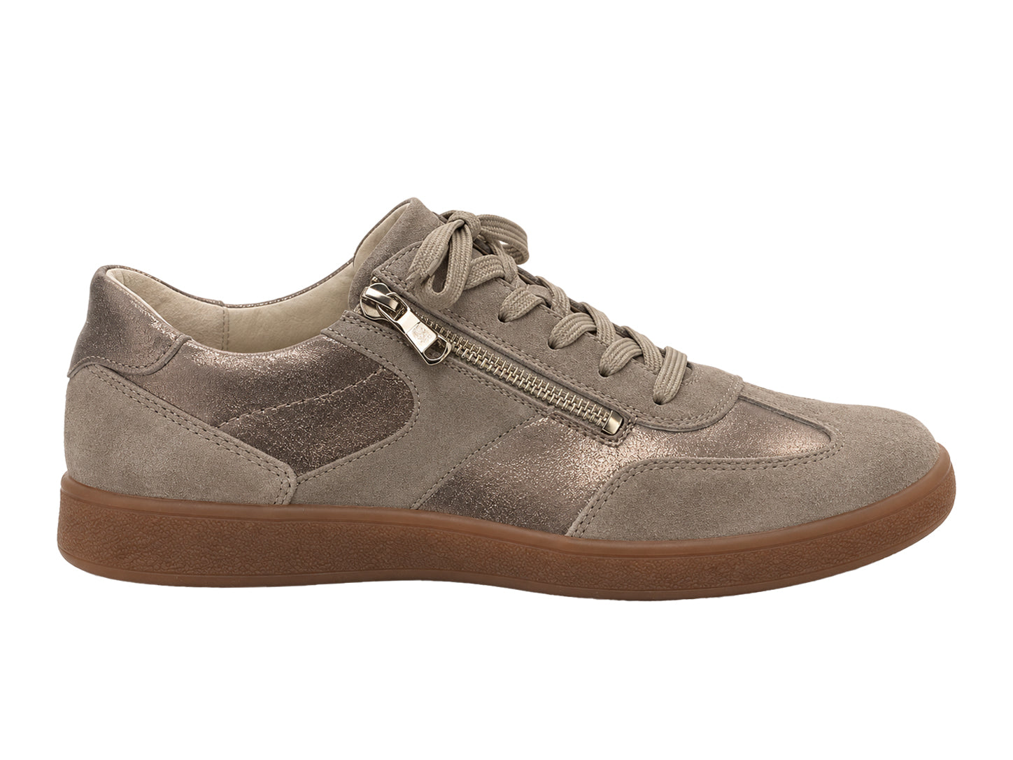 'H-Daisy' damsneaker med bred passform (H) med spetsdragkedja - taupe/beige