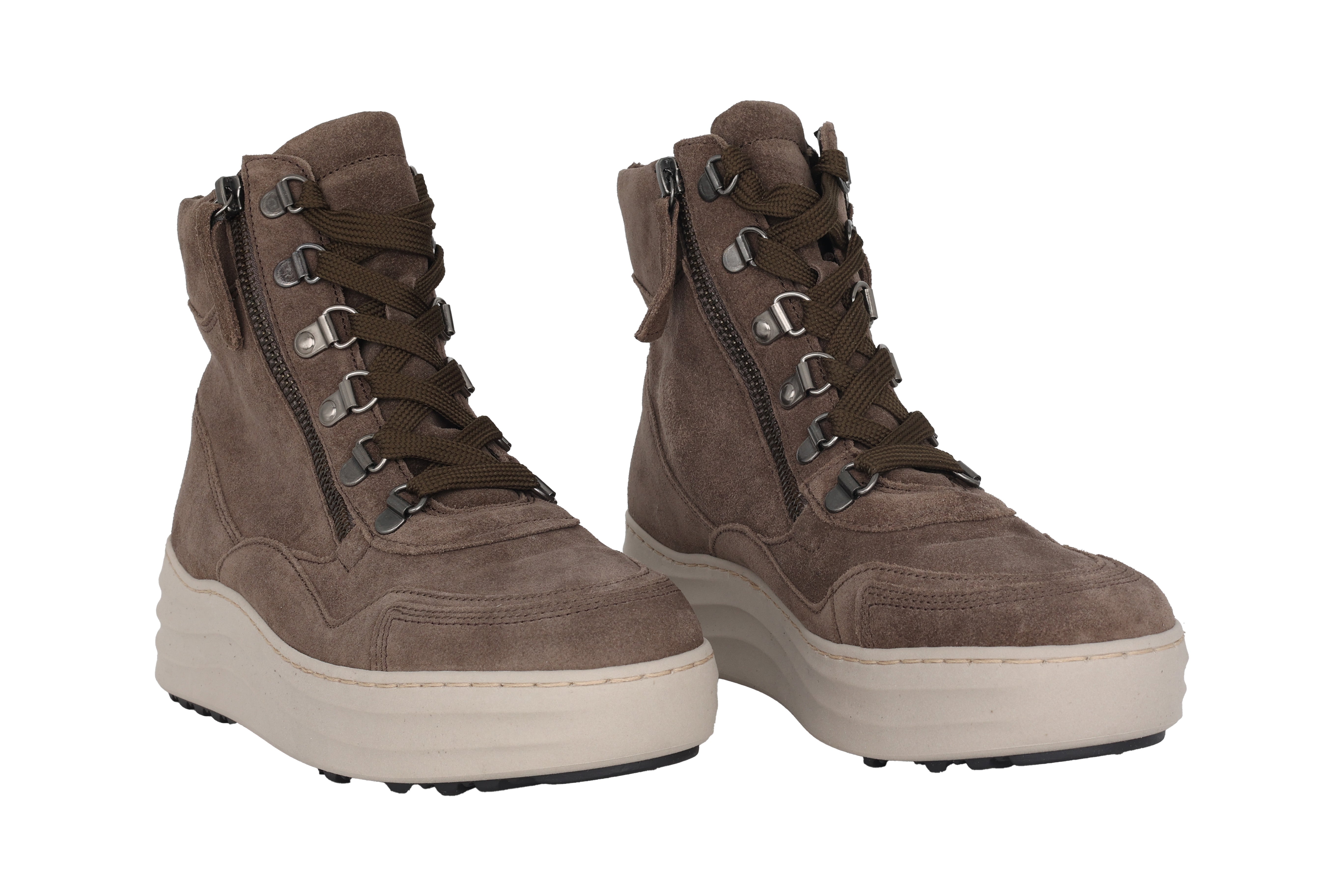 Stivaletto con zip e lacci foderato da donna '76.568.30' - Marrone