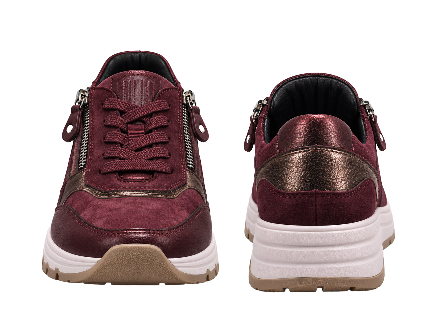 Tênis feminino 'H-Mara' de corte largo (H) com zíper e renda - vermelho
