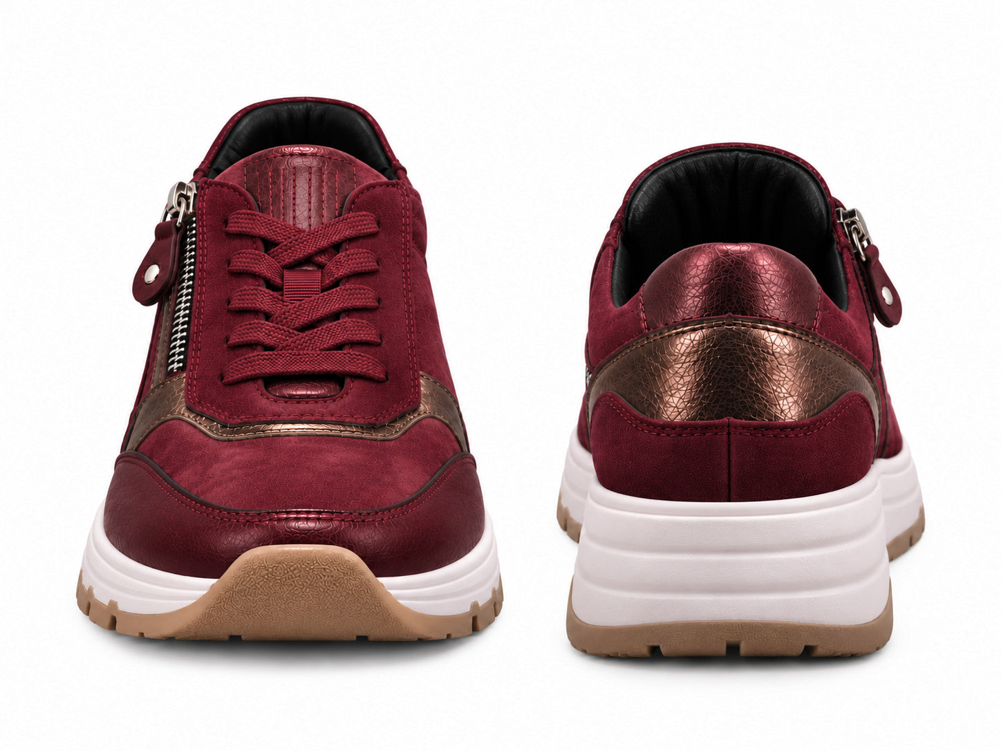 'H-Mara' Zapatilla deportiva para mujer Wide Fit (H) con cordones y cremallera - rojo
