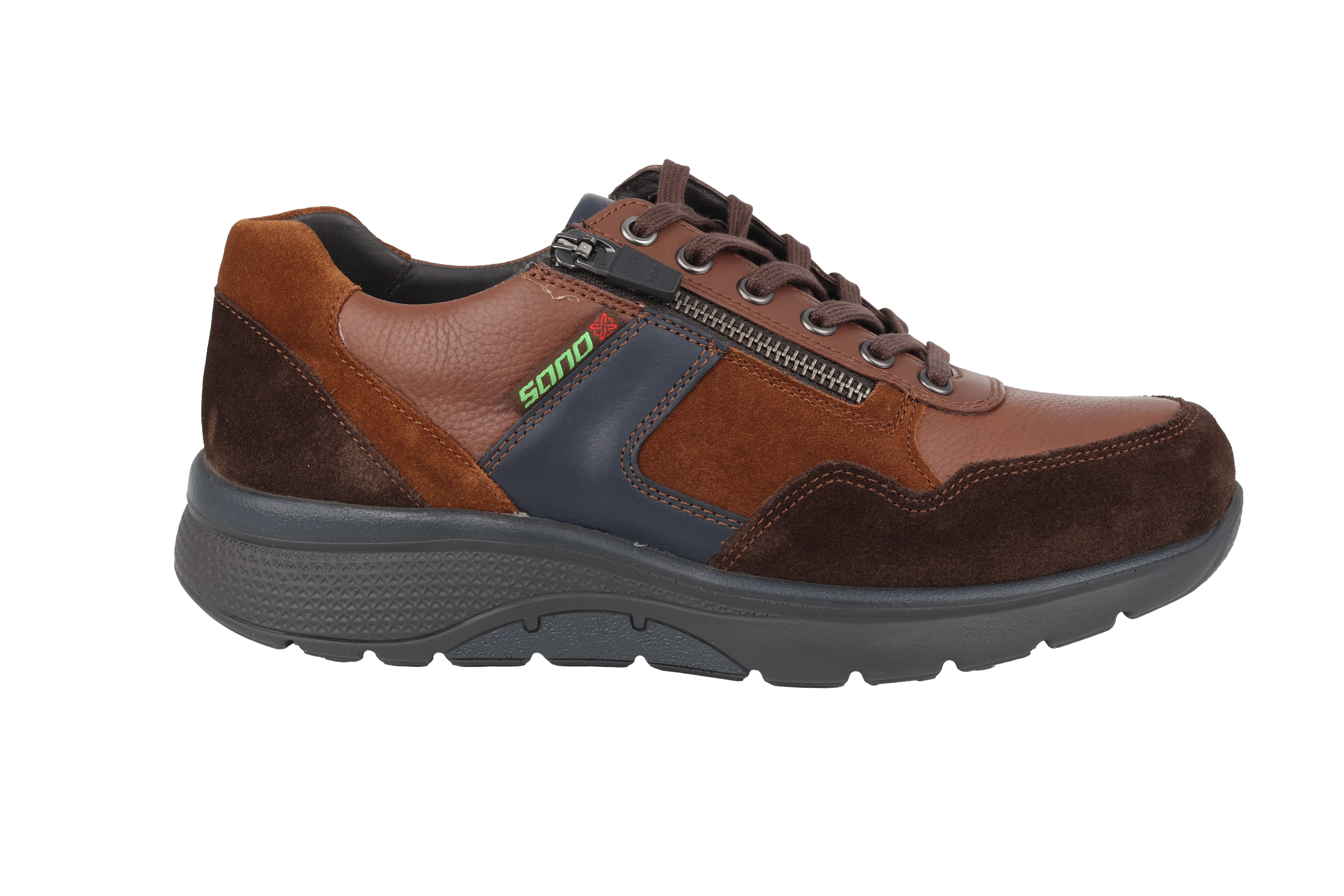 'Amory' men's white fit (H) walking rolling sneaker - brown