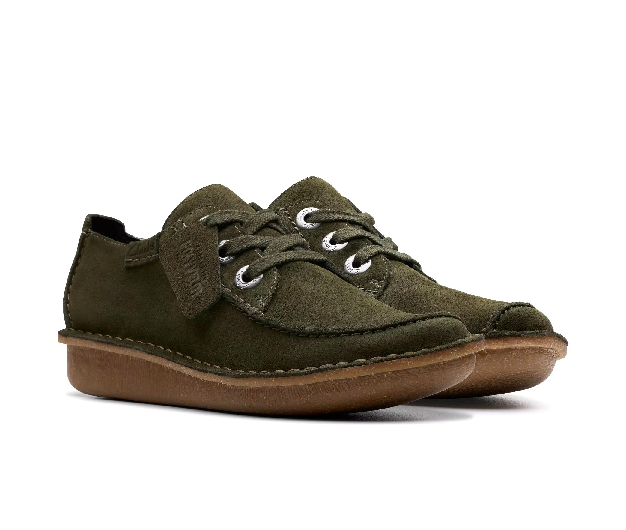 Clarks Funny Dream women s lace ups green suede Chaplinshoes