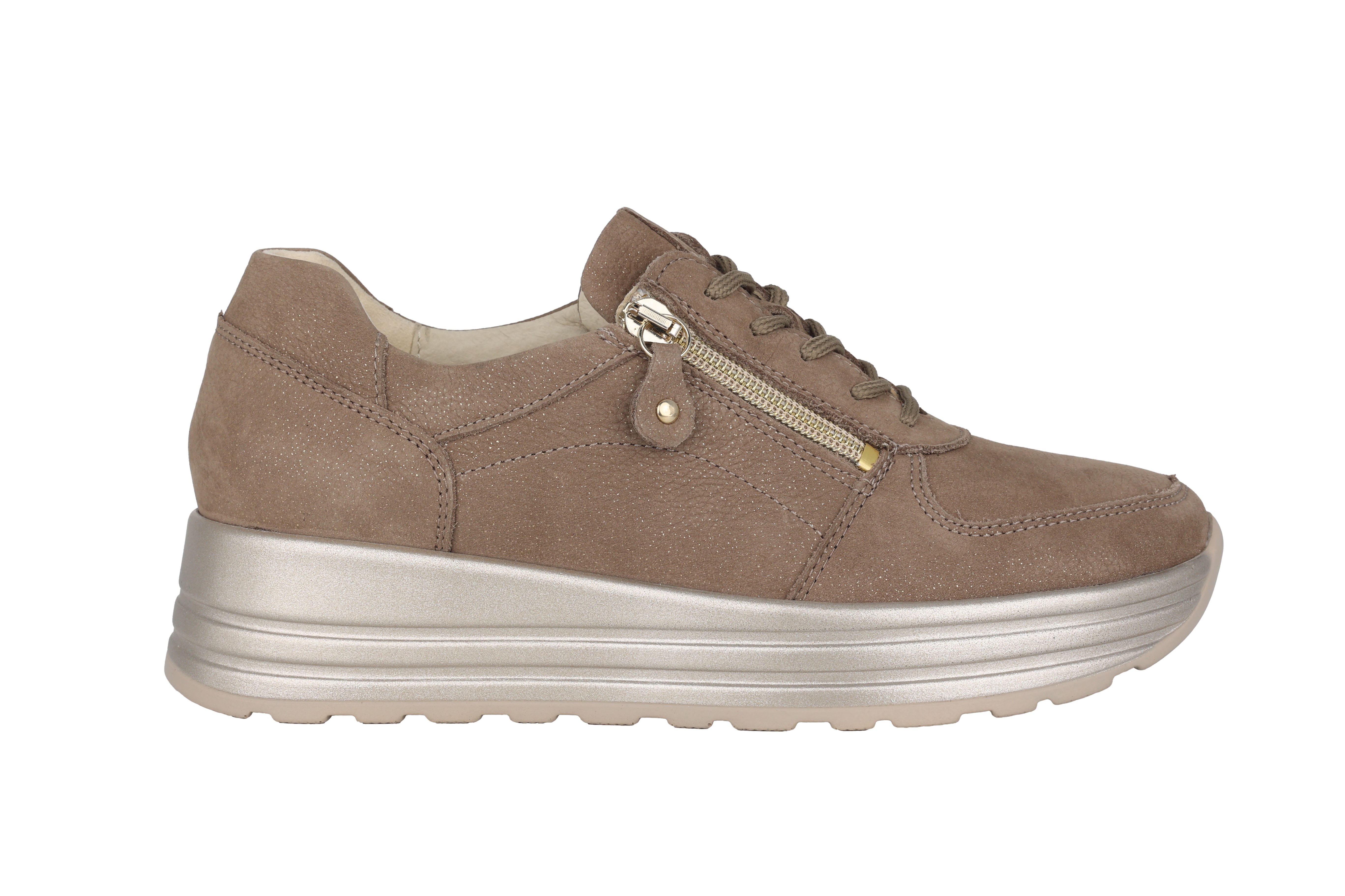 'H-Lana' damesschoen met brede pasvorm (H) en veterrits - Taupe
