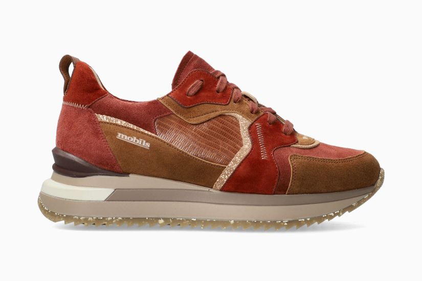 'Janel' women's ergonomic wide fit (H) lace-up shoe - tobacco red brown mix