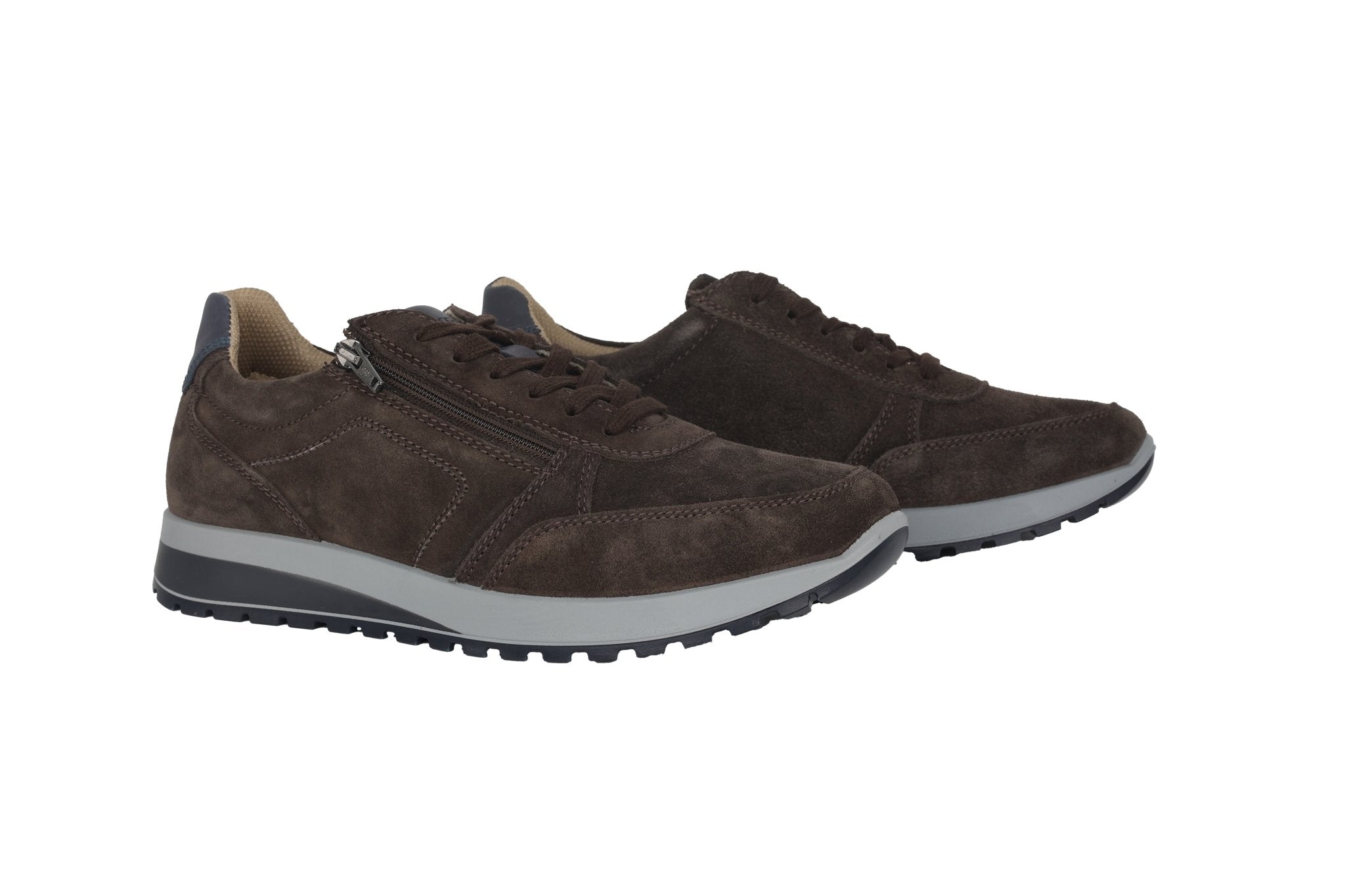 'Matteo' men's wide fit (H) lace - zip sneaker - Brown - Chaplinshoes'Matteo' men's wide fit (H) lace - zip sneaker - BrownAra