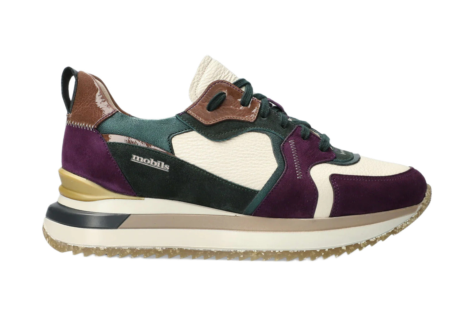 'Janel' kvinders bred pasform (H) ergonomisk snøresko - Grøn lilla hvid blanding