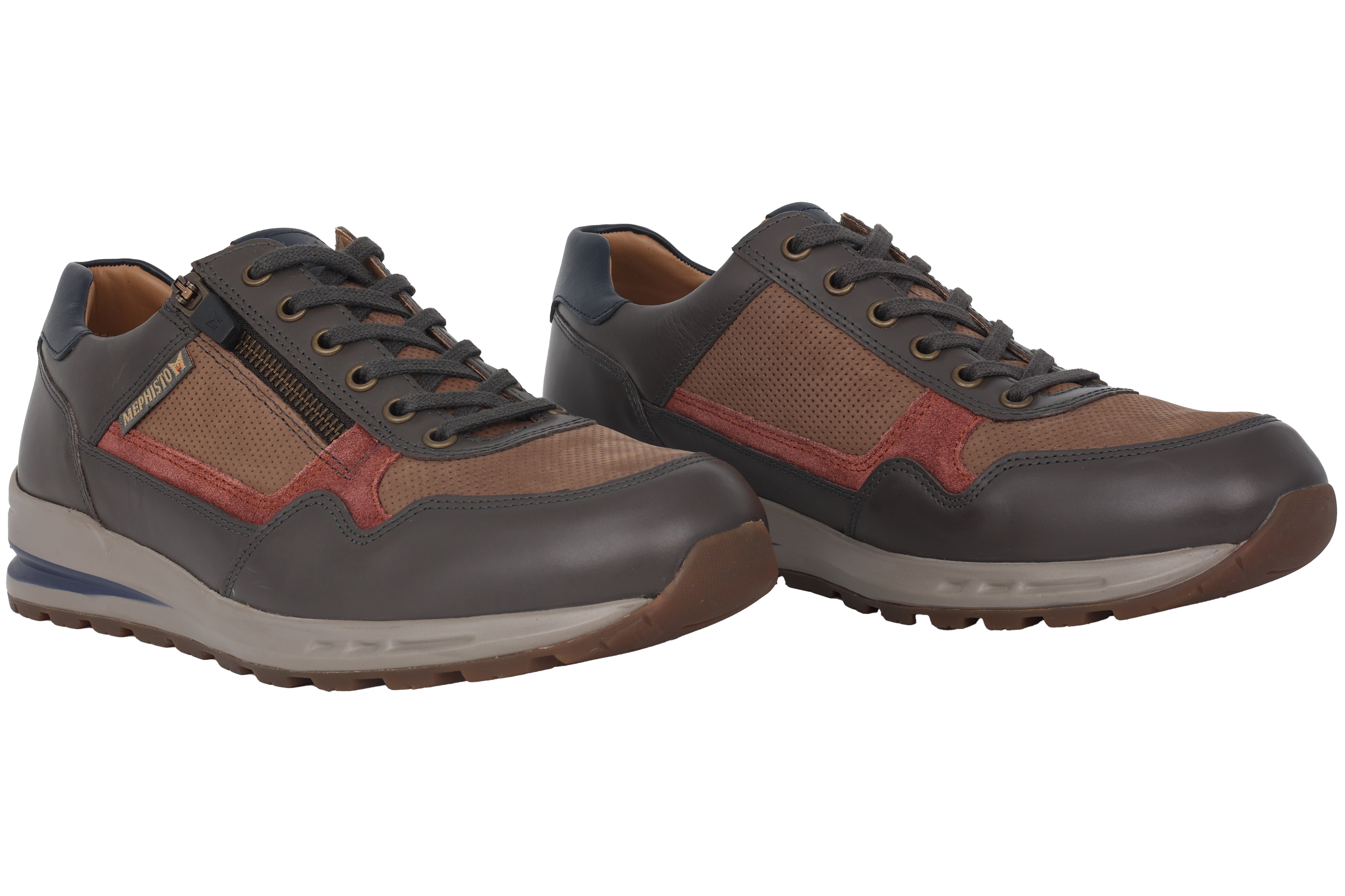 'Bradley' men's lace-zip shoes- Grey braun red mix