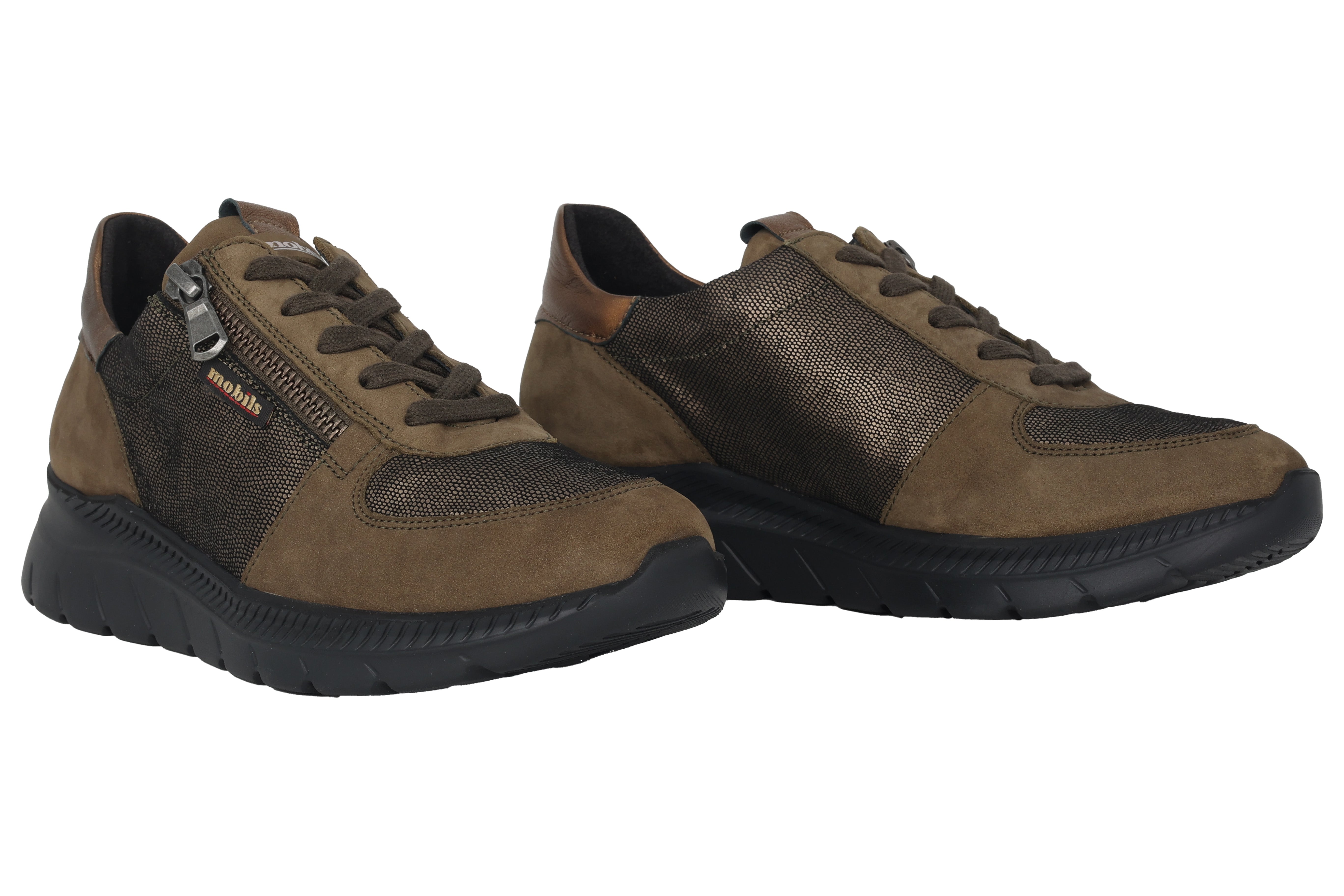 Scarpe ergonomiche con cerniera e lacci 'Ryma' da donna a vestibilità ampia (H) - Mix verde bronzo