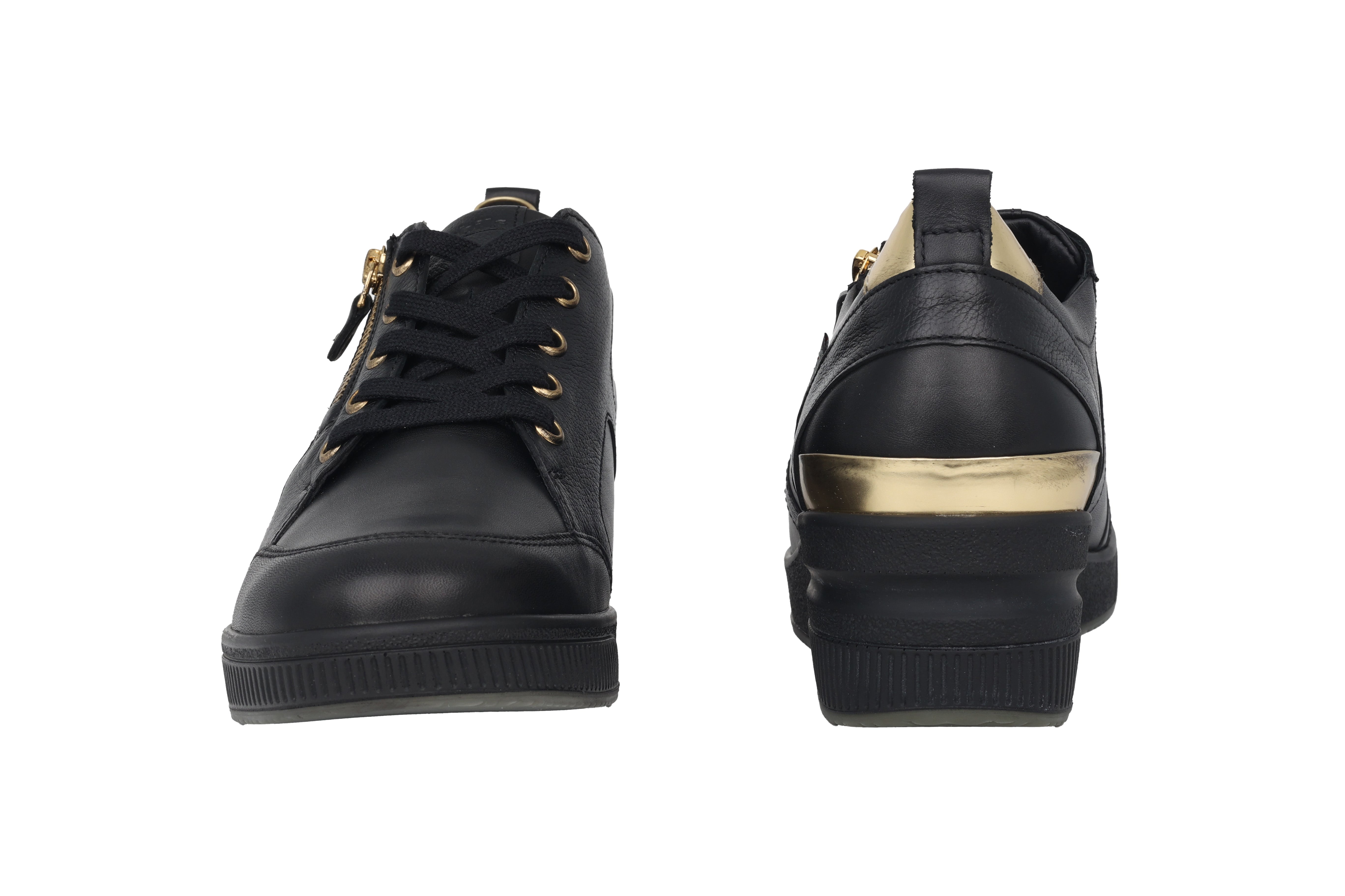 Sneakers con zip e lacci da donna 'Trudie' a vestibilità ampia (H) - Nero