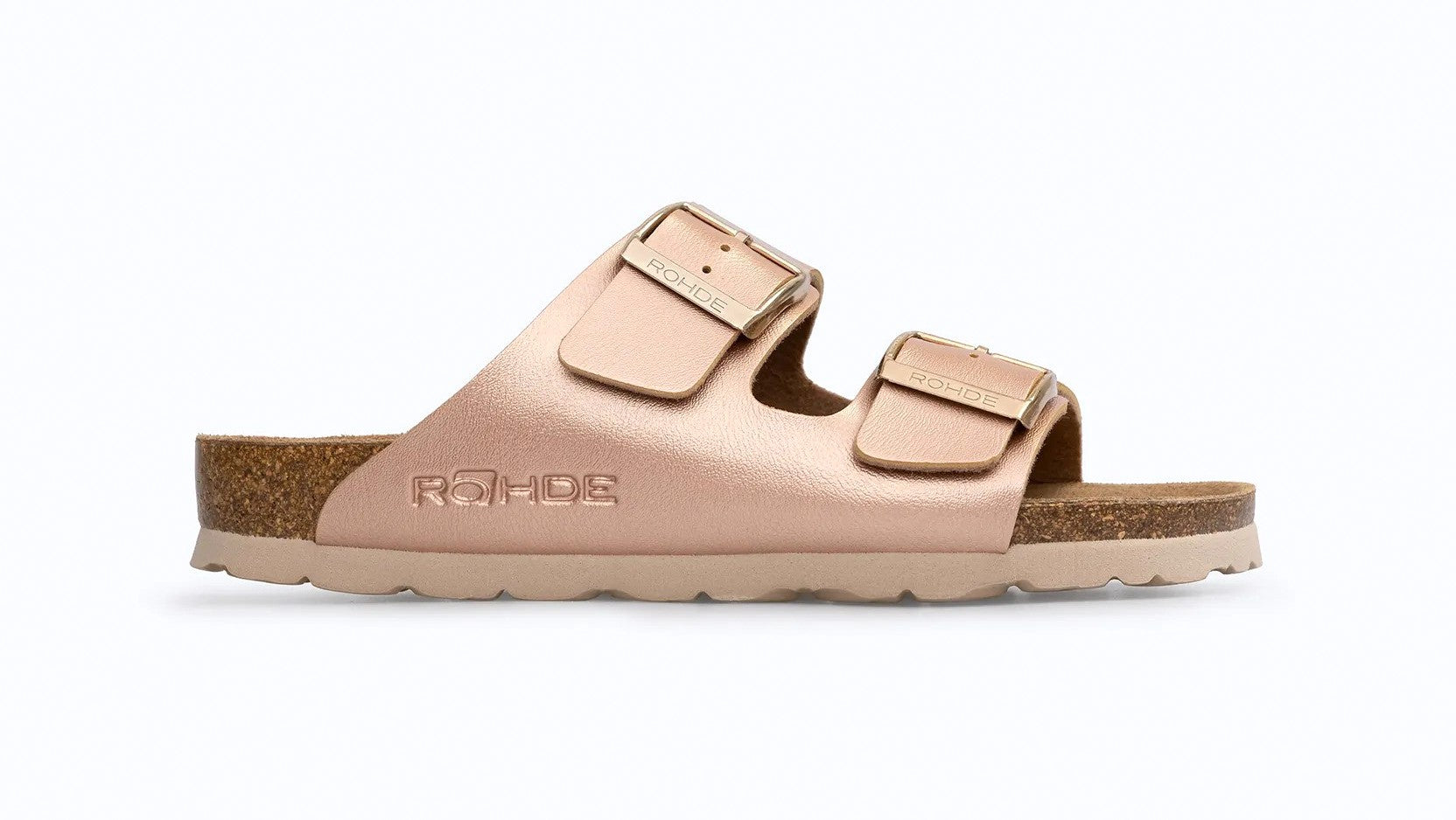 'Alba' women's double strap slide sandal - Rose gold mix