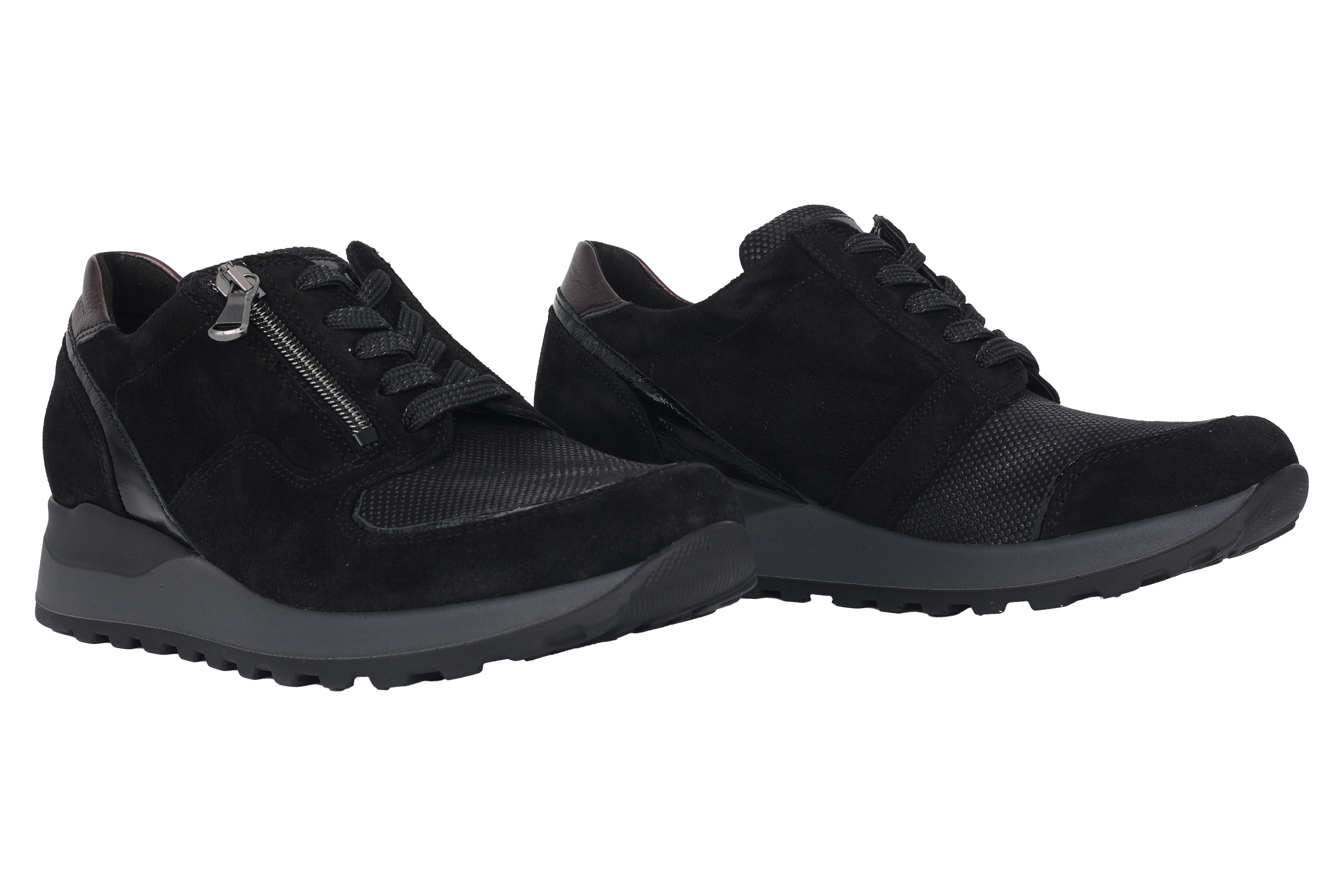 Weit geschnittene Damenschuhe 'Hiroko' (H) mit Schnürsenkel und Reißverschluss – Schwarz