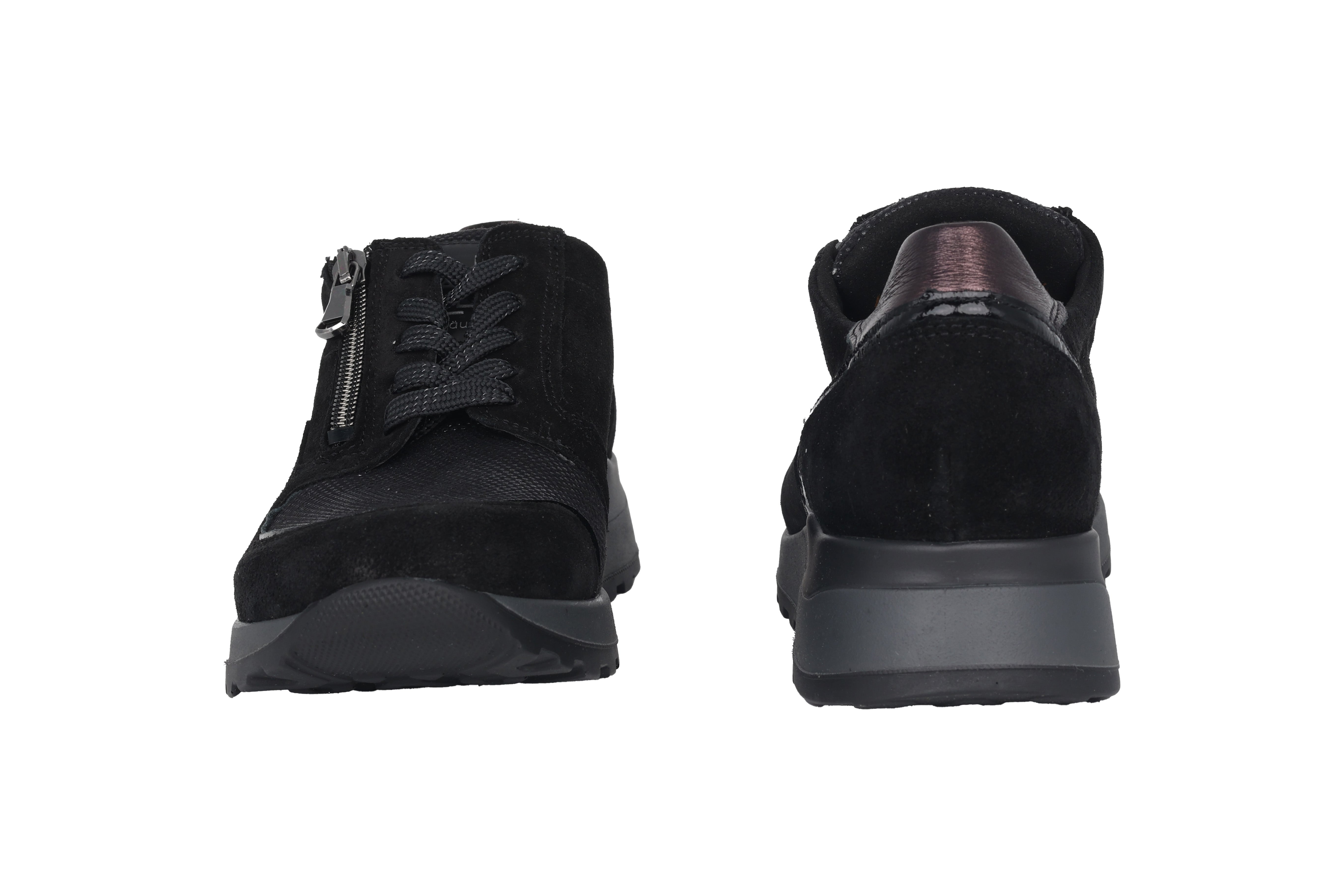 Weit geschnittene Damenschuhe 'Hiroko' (H) mit Schnürsenkel und Reißverschluss – Schwarz