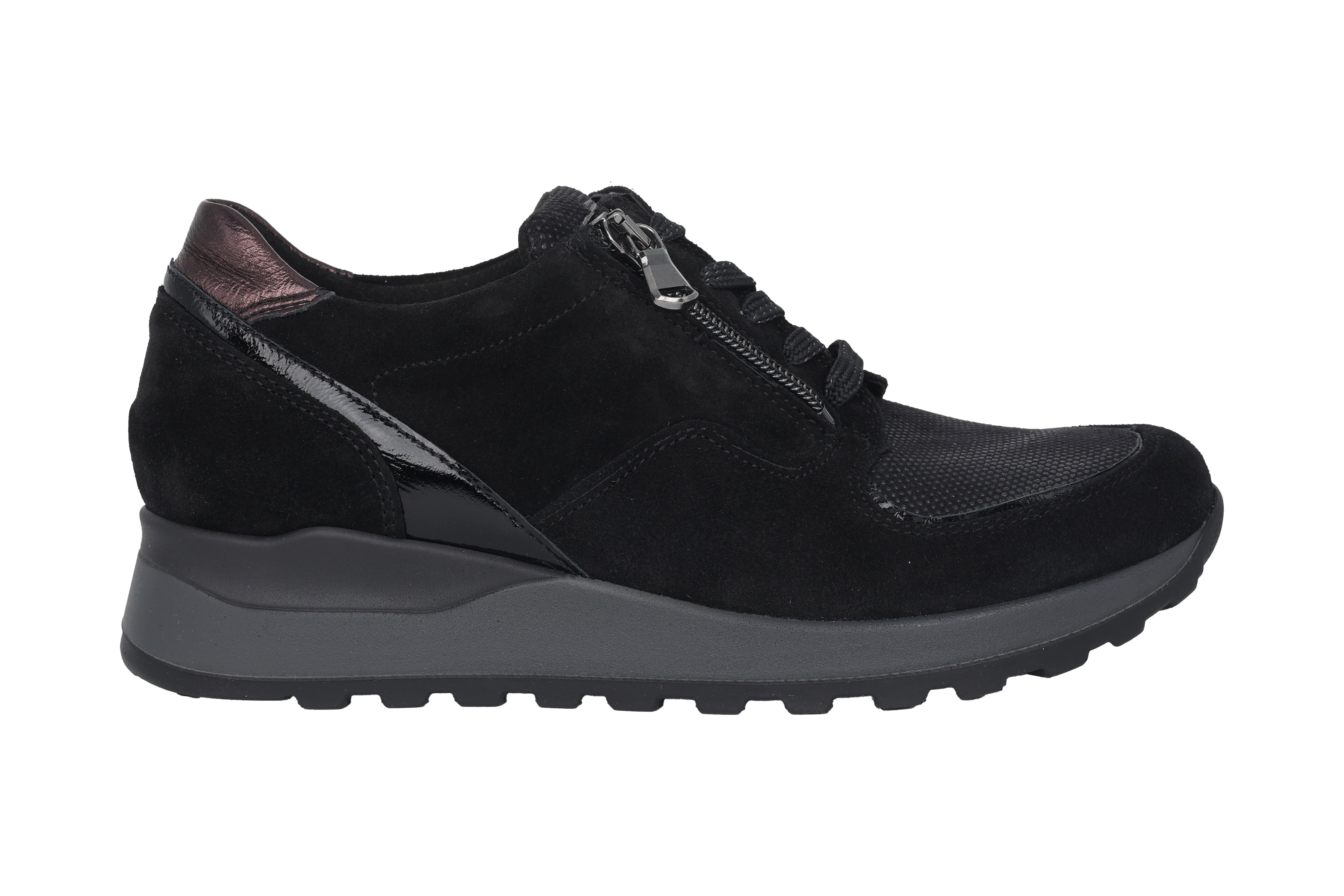 Weit geschnittene Damenschuhe 'Hiroko' (H) mit Schnürsenkel und Reißverschluss – Schwarz