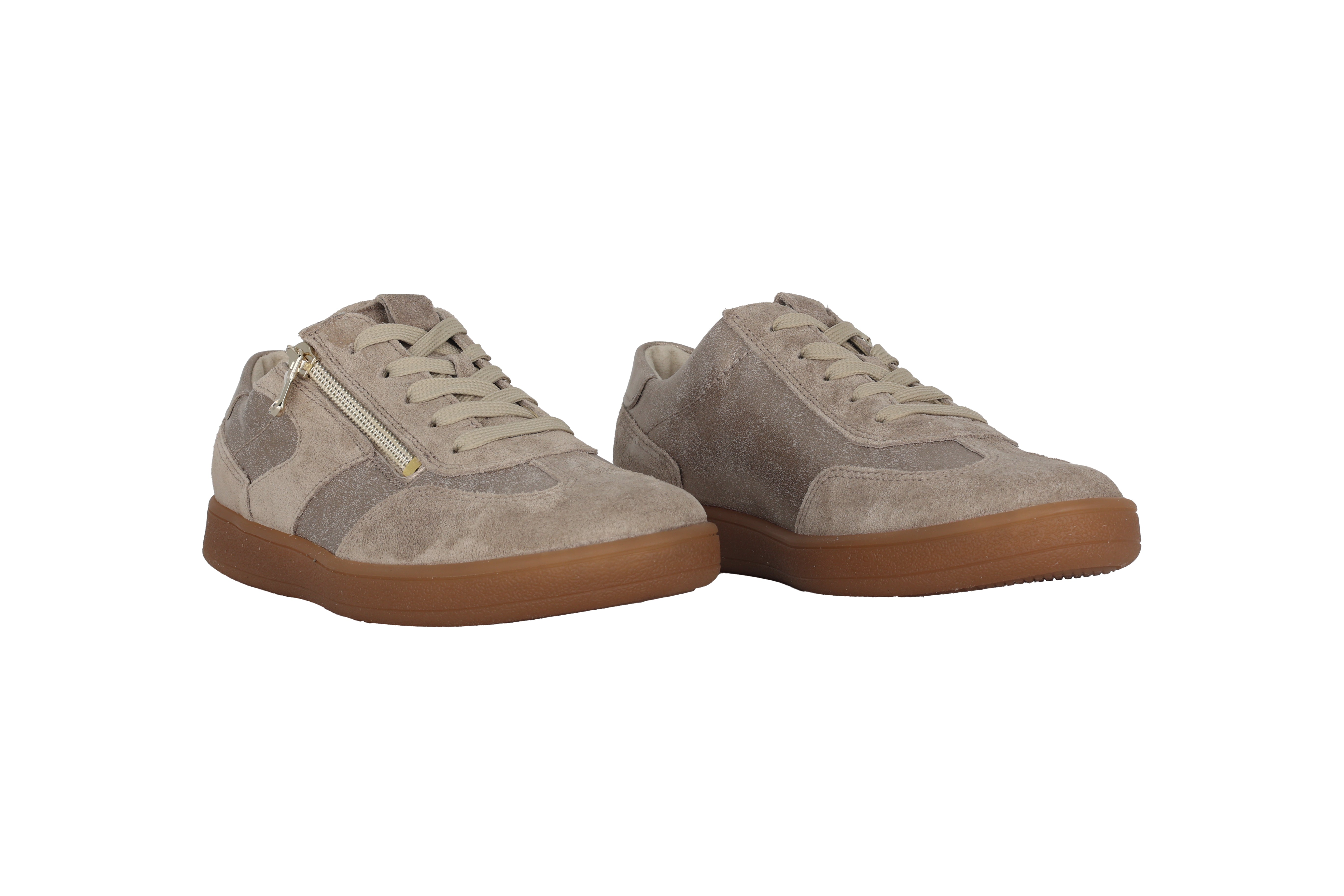 'H-Daisy' Zapatilla deportiva para mujer de corte ancho (H) con cordones y cremallera - topo/beige