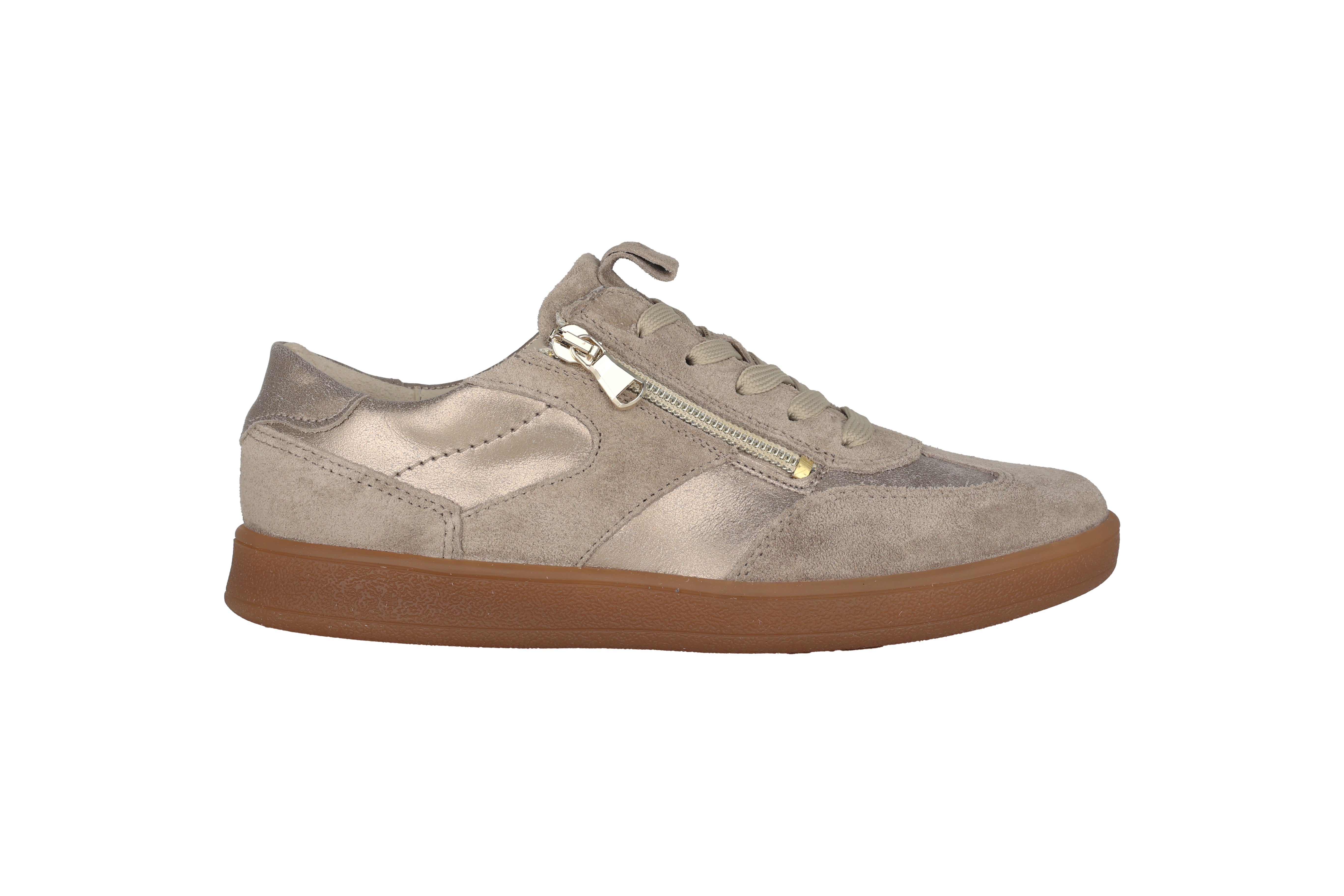 'H-Daisy' Zapatilla deportiva para mujer de corte ancho (H) con cordones y cremallera - topo/beige
