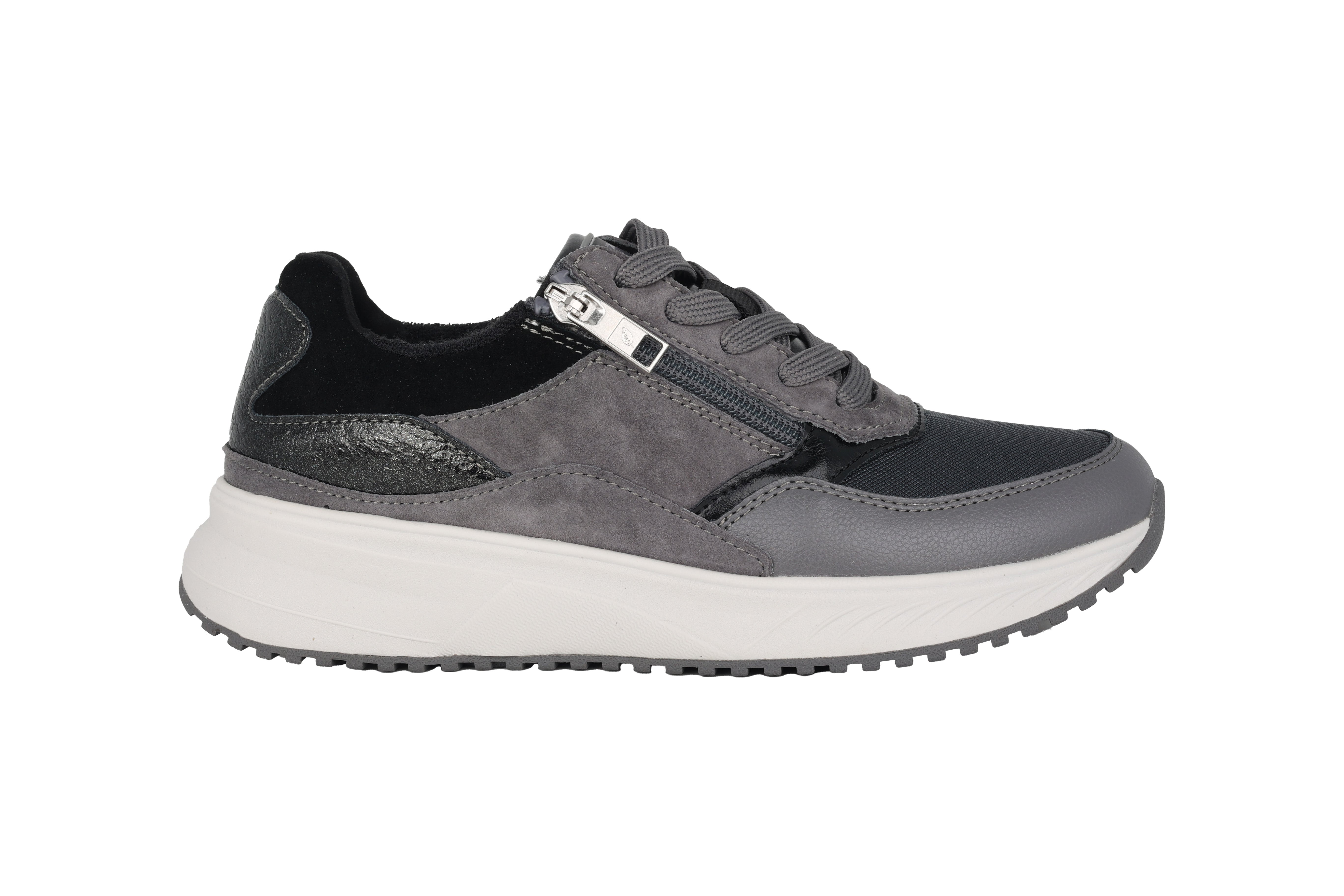 'H-Mara' damessneaker met brede pasvorm (H) en veters met rits - grijs