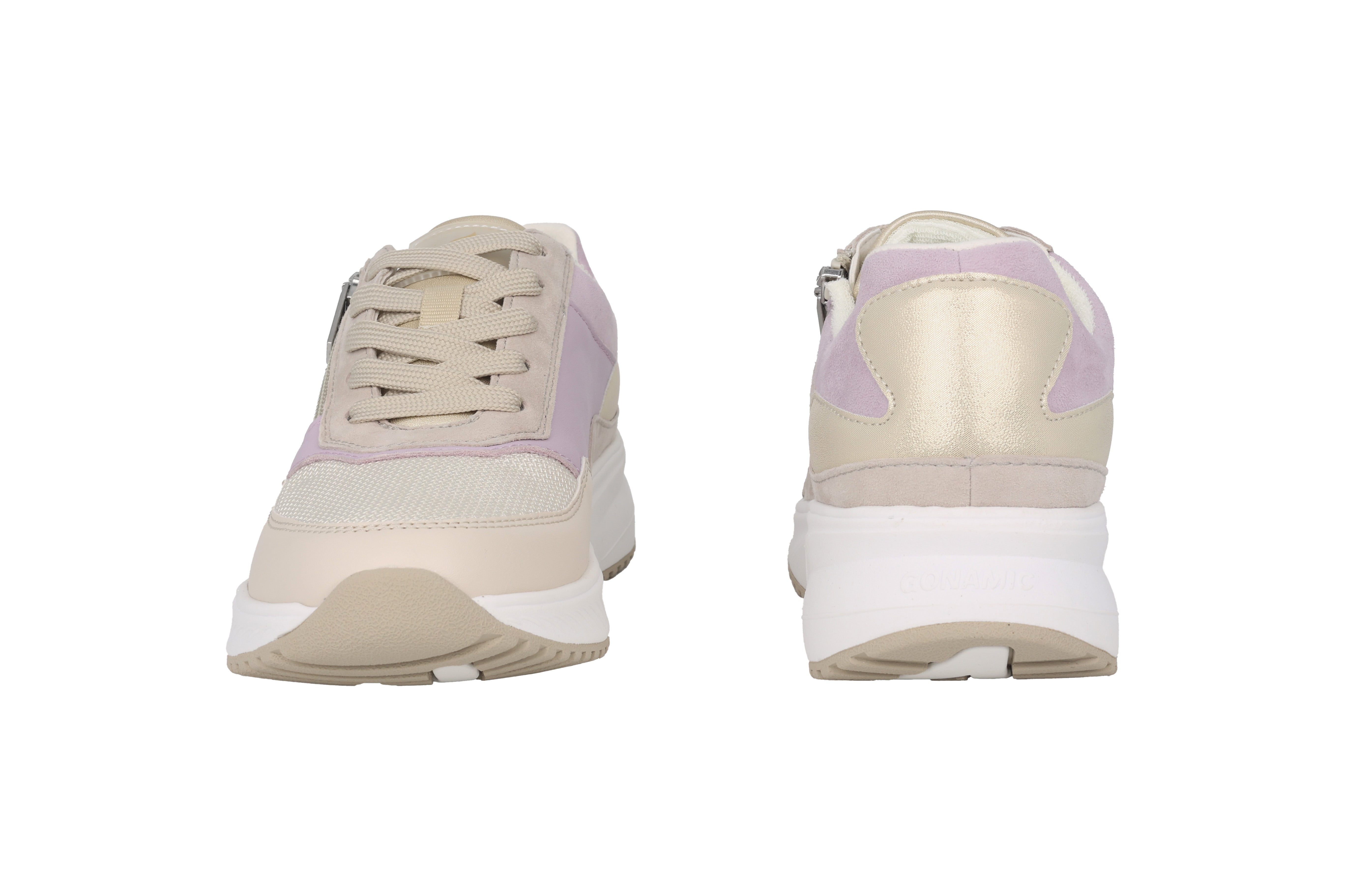 'H-Mara' damessneaker met brede pasvorm (H) en veters met rits - beige