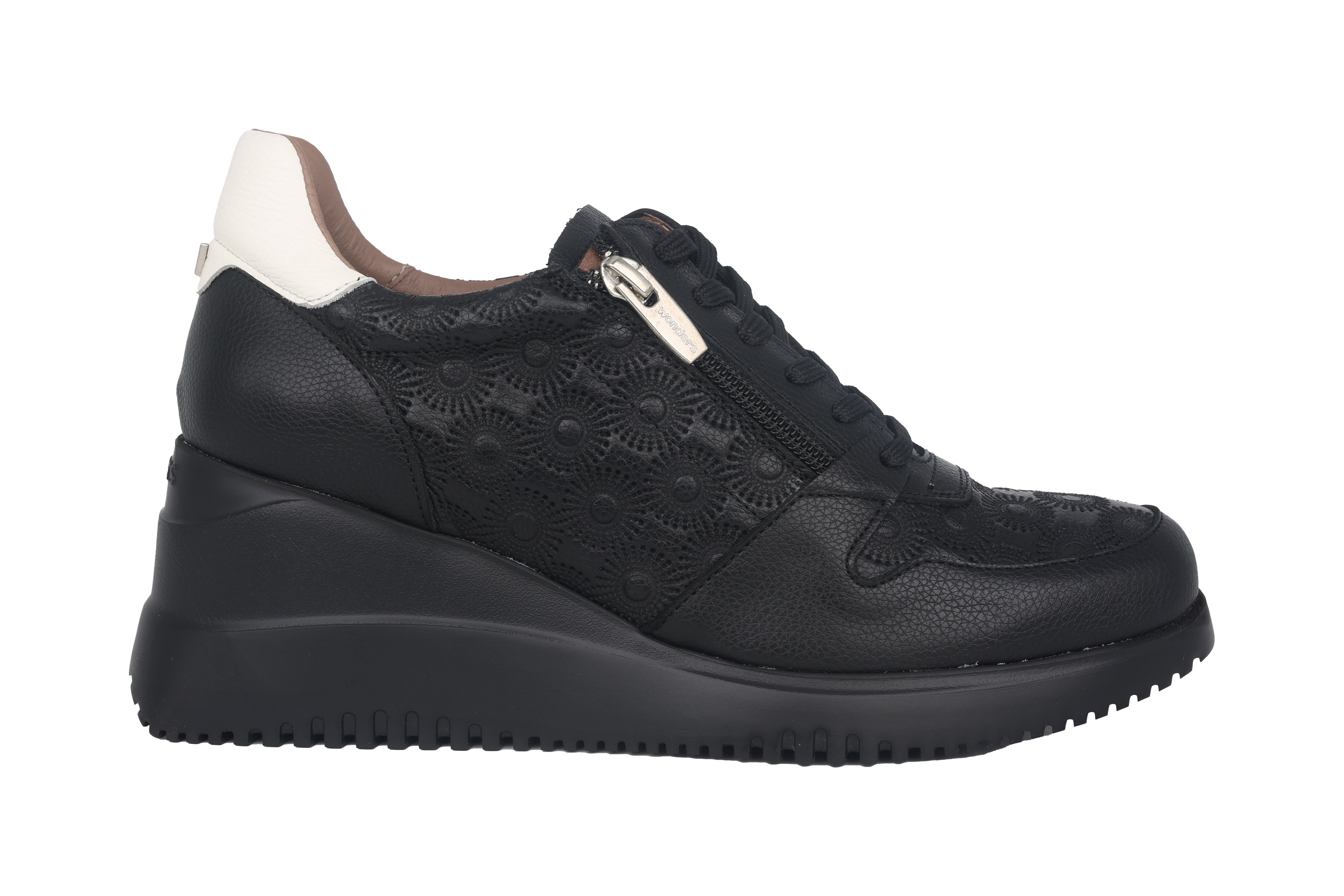 'Rainbow' women's wedge lace-zip sneaker shoes - Black