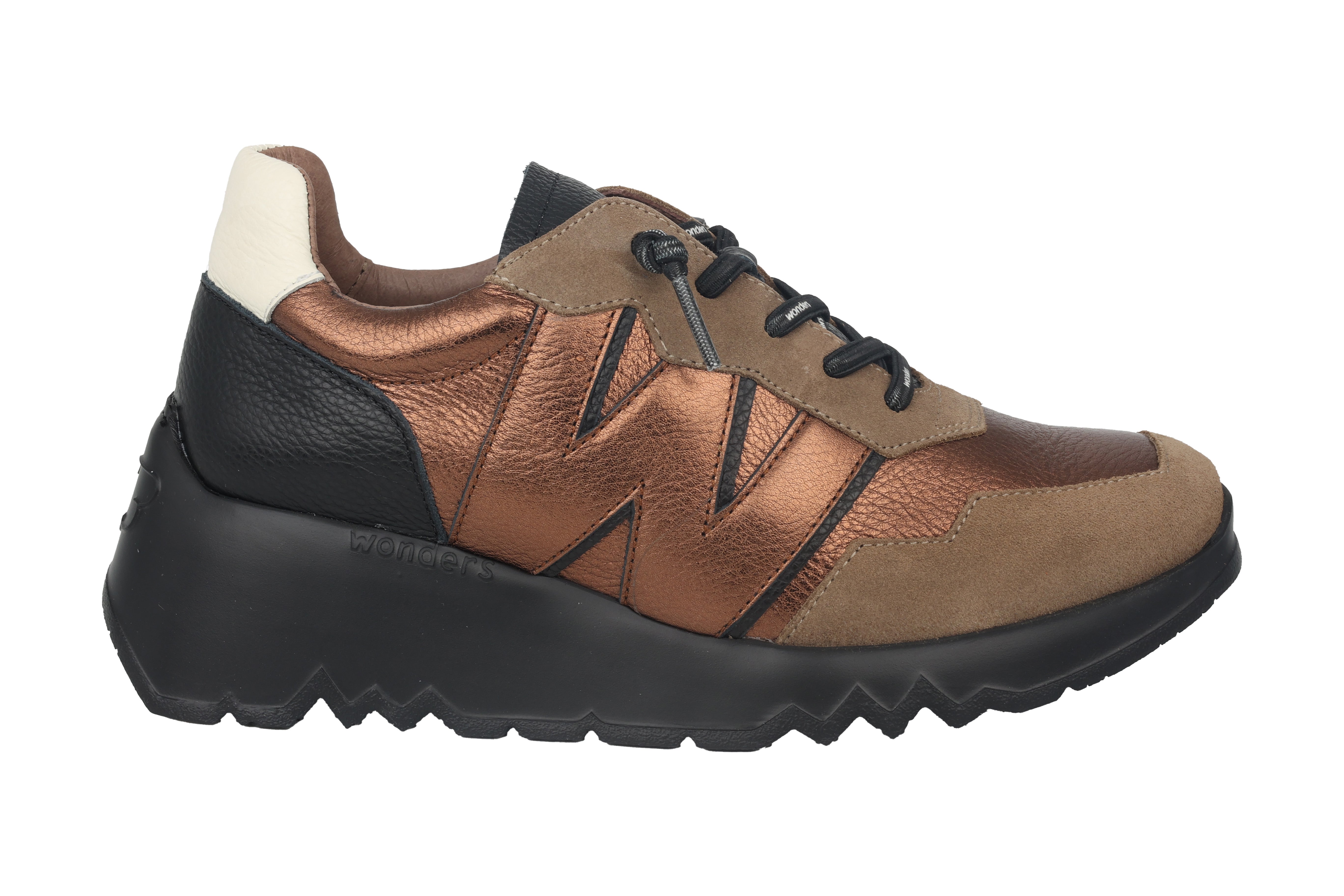 'Track' women's lace-up sneaker  shoes - Bronze black taupe mix