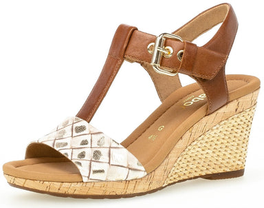 Gabor Wedges Sandals 62.824.82 Cognac Brown/Beige Leather - ChaplinshoesGabor Wedges Sandals 62.824.82 Cognac Brown/Beige LeatherGabor