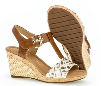 Gabor Wedges Sandals 62.824.82 Cognac Brown/Beige Leather - ChaplinshoesGabor Wedges Sandals 62.824.82 Cognac Brown/Beige LeatherGabor